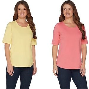 Denim & Co. Essentials Set of Two Elbow Sleeve Knit Tops